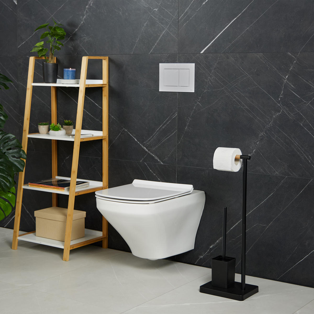 WC-GARNITUR - Schwarz, Holz/Kunststoff (23/66.5/18cm) - Relaxdays