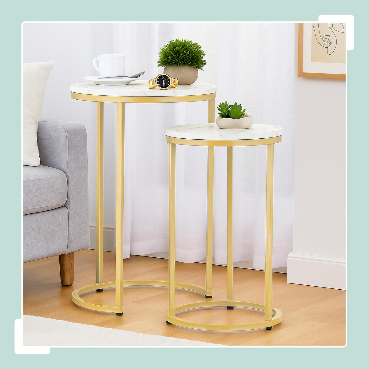 SATZTISCH-SET 2-tlg. - Goldfarben/Weiß, Holzwerkstoff/Kunststoff (40/40/61.5cm) - Relaxdays