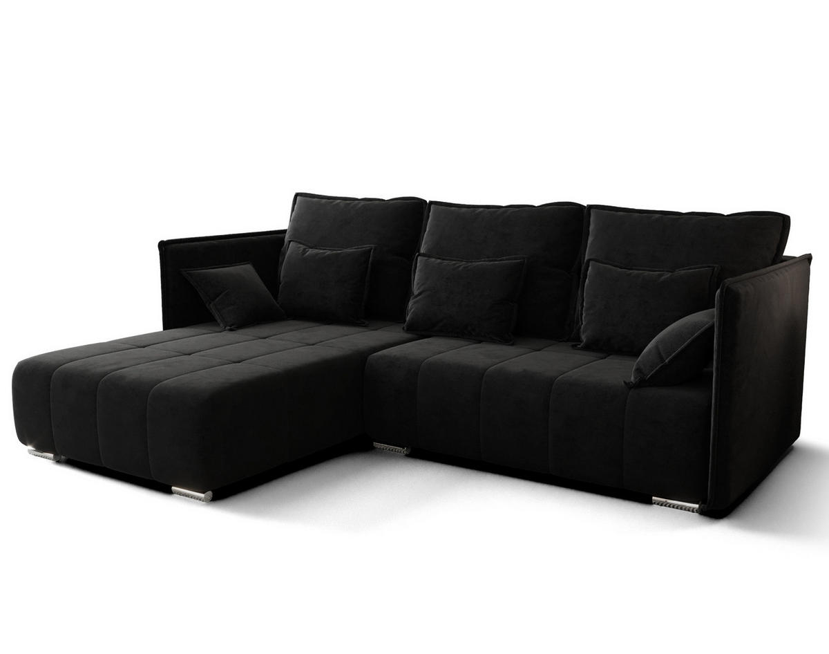 ECKSOFA L Form Florinna Schwarz 245/182/87 cm mit Schlaffunktion - Chromfarben/Schwarz, Textil/Metall (245/182cm) - AX Living