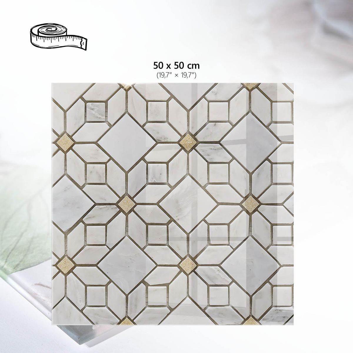 TISCHPLATTE 50x50 cm – Elegantes Mosaik - Beige, Glas (50/50/0.4cm) - Wallfluent