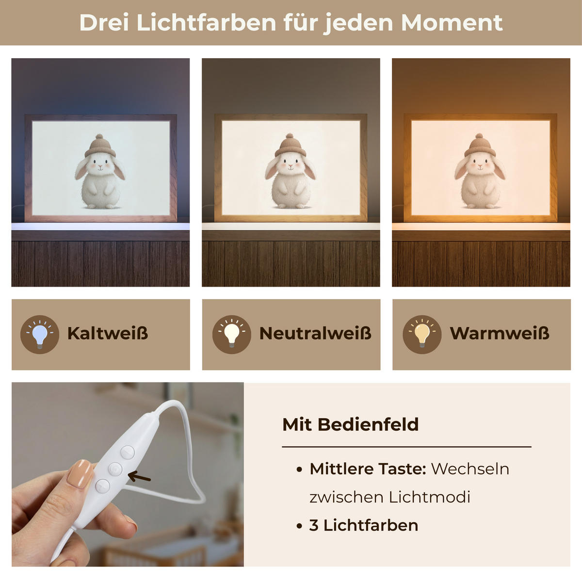 NACHTTISCHLAMPE Kaninchen - Hut - Ohren - Beige 30x20 cm - Creme, Holzwerkstoff (8/30/20cm)