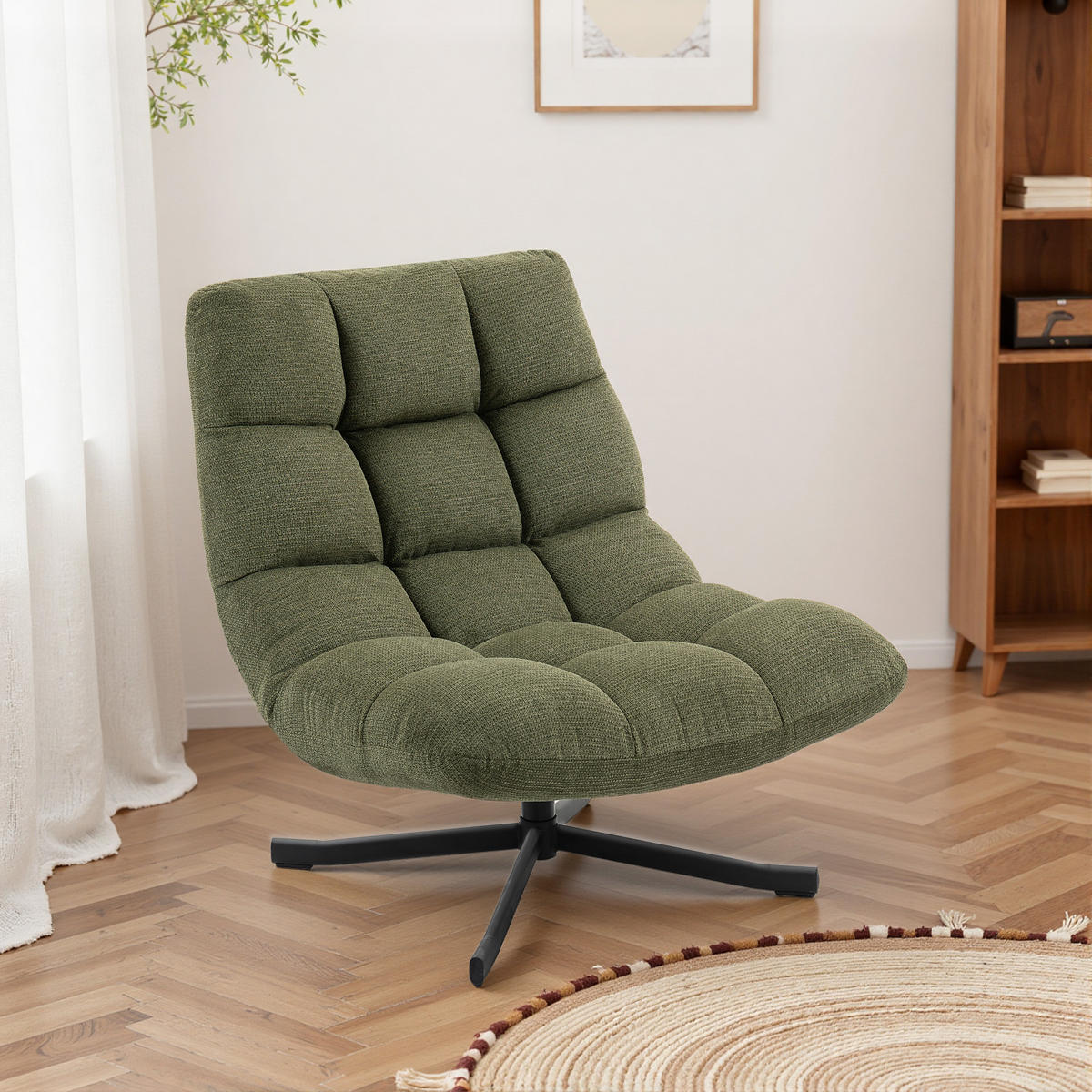 SESSEL DE-06906 drehbar mit wasserabweisender Chenille-Optik Grün - Grün, Metall (75/90/95cm) - ComfortXL