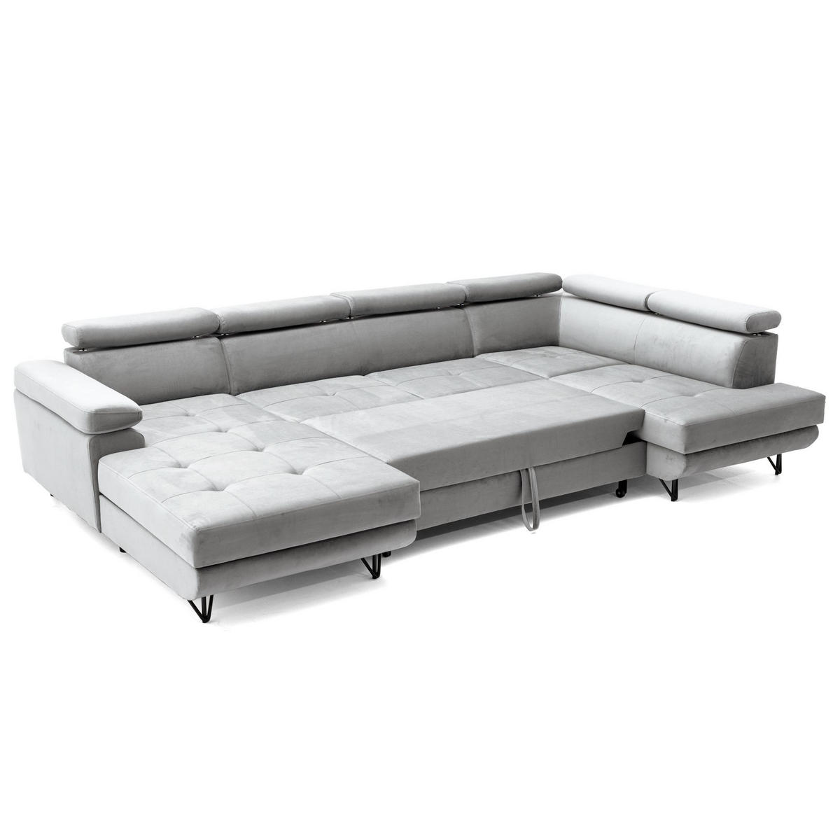 ECKSOFA U-Form JUNIOR U Rechts mit Schlaffunktion 128x254 Velours Grau - Schwarz/Grau, Holz/Textil (184/90/323cm) - Muffo