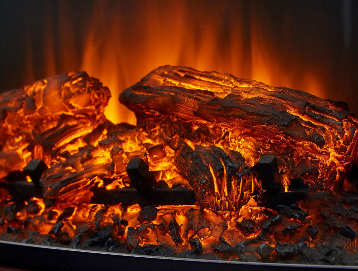 ELEKTROKAMIN Schwarz Wandmodell mit Heizung 2000 W - Schwarz, Glas (76/61/25cm) - Purline