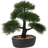 KUNSTBONSAI Zeder mit Keramik-Übertopf Schwarz 36 cm - Grün, Kunststoff (36cm)