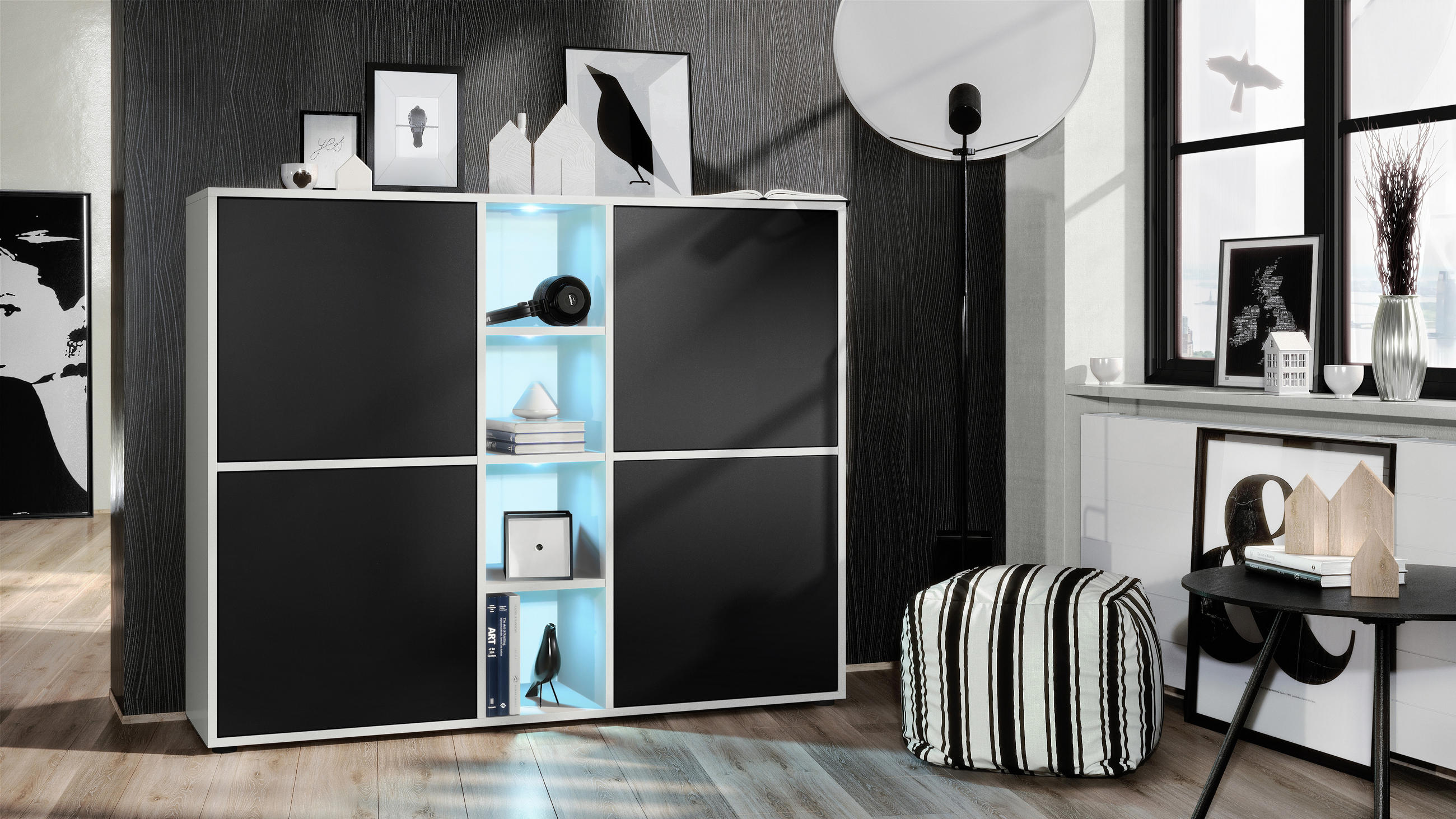 HIGHBOARD Cuba Türen in Schwarz matt - Schwarz, Holzwerkstoff (130.5/105.5/35.5cm) - Vladon