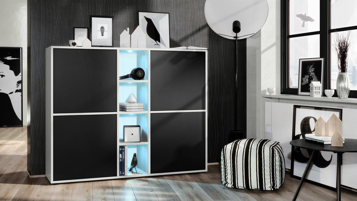 HIGHBOARD Cuba Türen in Schwarz matt - Schwarz, Holzwerkstoff (130.5/105.5/35.5cm) - Vladon