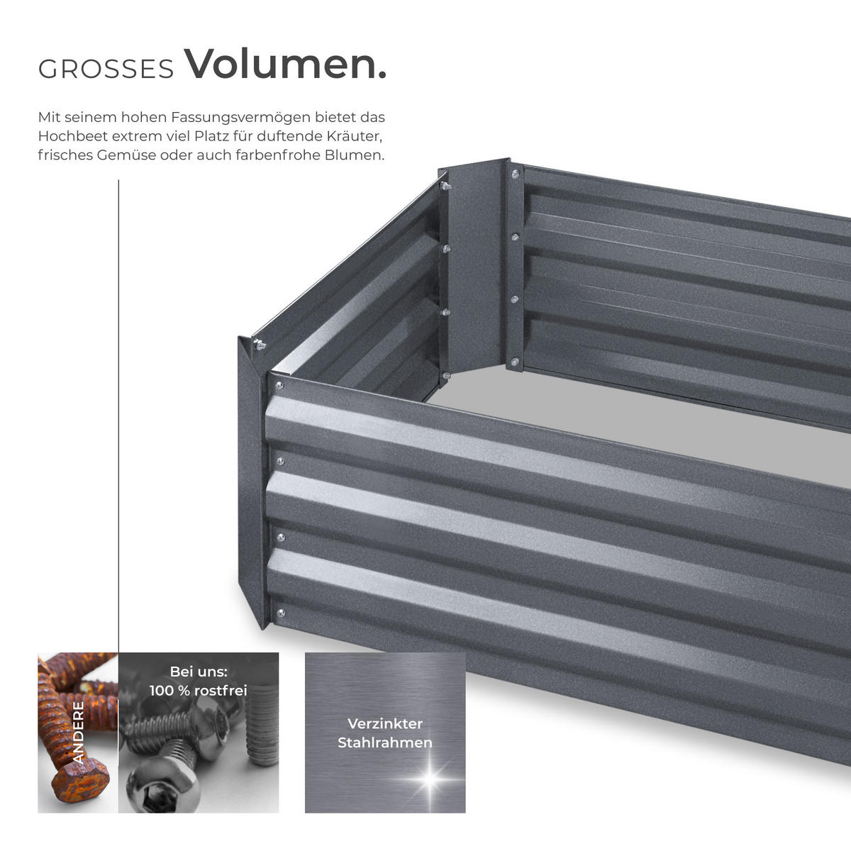 HOCHBEET Valeriana,80 x 60 x 30 cm,grau - Grau, Metall (60/30/80cm) - tectake