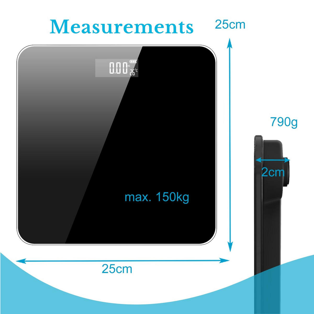 KÖRPERWAAGE Badezimmer 26 x 26 cm - Schwarz, Glas (26/26/1cm) - Intirilife