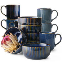 FRÜHSTÜCKS-SET AD STRIPES 6 PERSONEN, 12-tlg - Dunkelblau, Keramik (15/10/15cm) - KONSIMO®