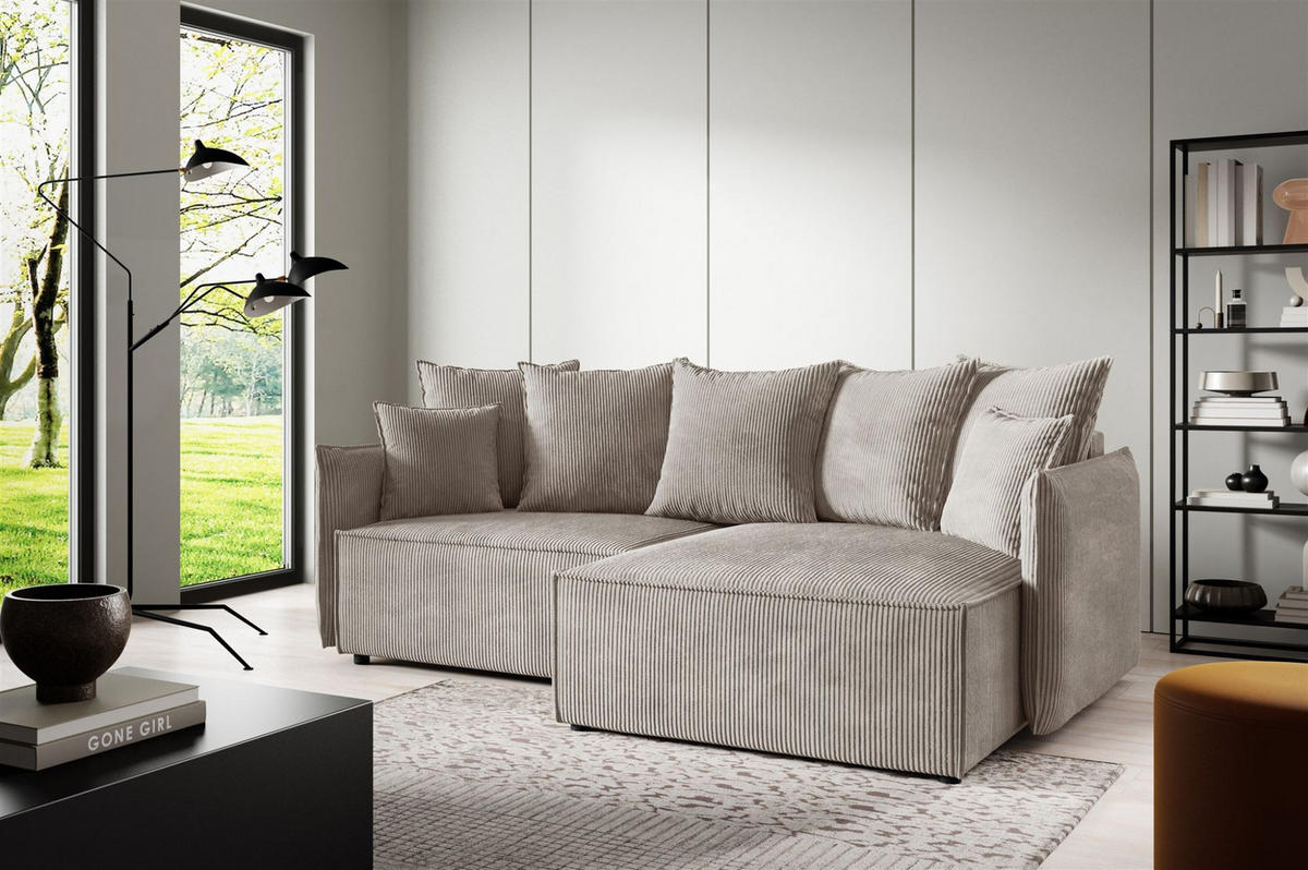 ECKSOFA Minea Mit Schlaffunktion - Beige, Holzwerkstoff/Textil (221/153cm) - Fun Möbel