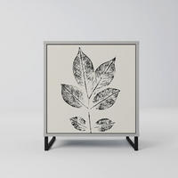 SIDEBOARD LEAFY STAMPS, Grau, 57,5x42x67,5 cm, Schwarze Metall-Rahmenfüße - Multicolor/Schwarz, Holzwerkstoff/Metall (57.5/67.5/42cm) - SpaceRebels