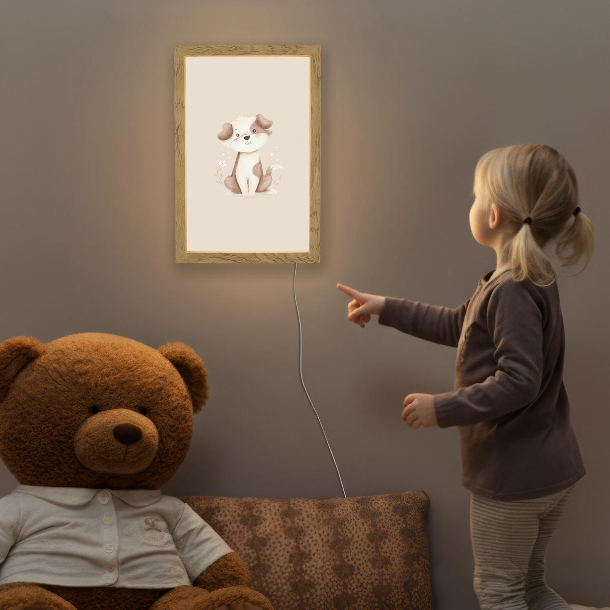 NACHTTISCHLAMPE Hund - Gefleckt - Braun 20x30 cm - Beige, Holzwerkstoff (8/20/30cm) - OnlyWow