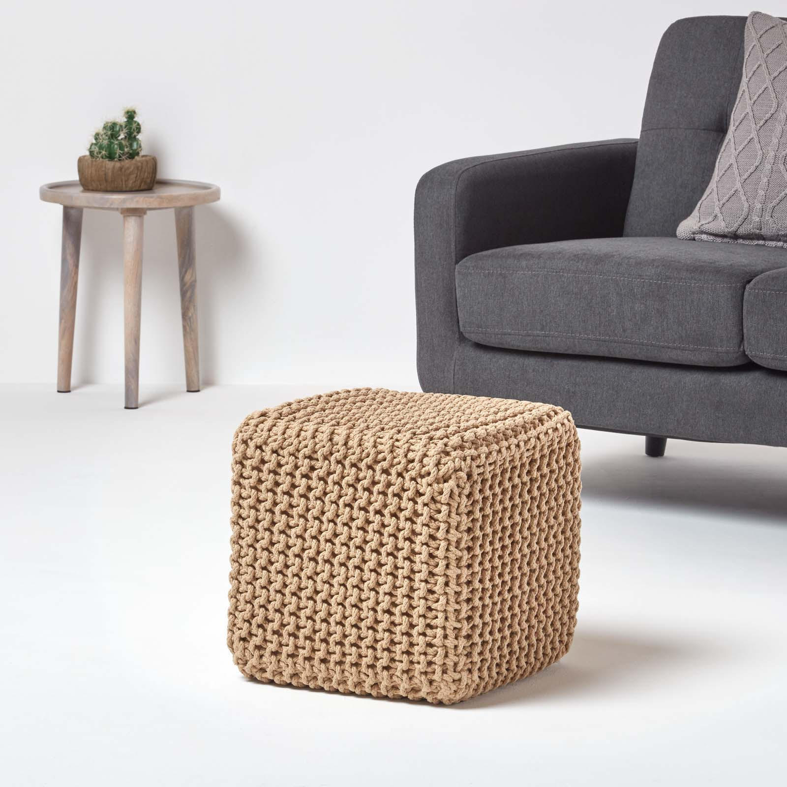 STRICK-POUF beige, Sitzwürfel 35/35/35 cm - Beige, Textil (35/35/35cm) - Homescapes