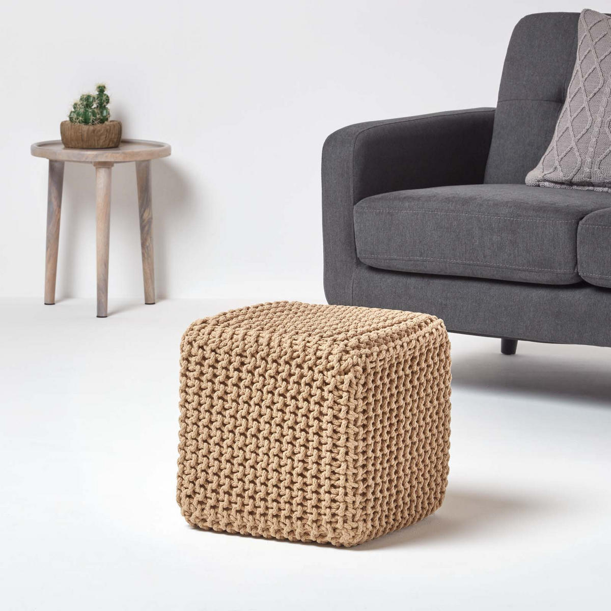 STRICK-POUF beige, Sitzwürfel 35/35/35 cm - Beige, Textil (35/35/35cm) - Homescapes