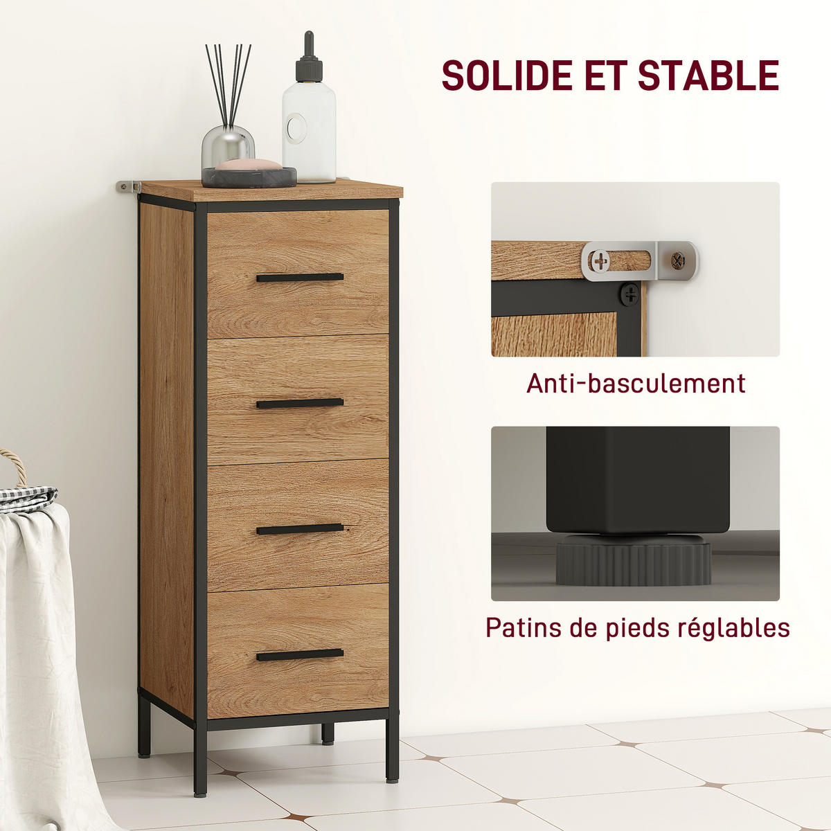 BADSCHRANK Eichefarben und Schwarz 30/30/82 cm - Eichefarben, Holzwerkstoff (30/82/30cm) - PANGIVO