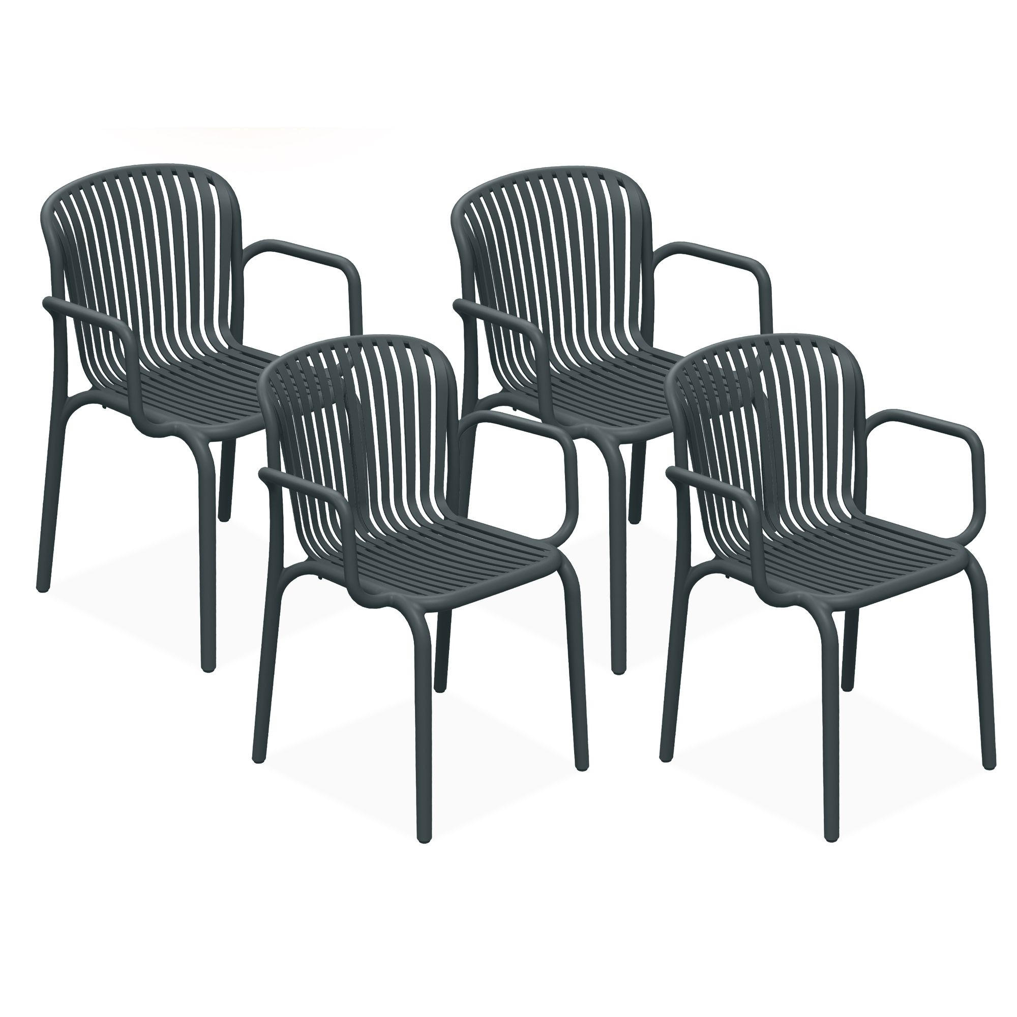 GARTENSTUHL FICCARI 4-er Set, Anthrazit - Anthrazit, Kunststoff (57.5/82.5/53cm) - KONSIMO®