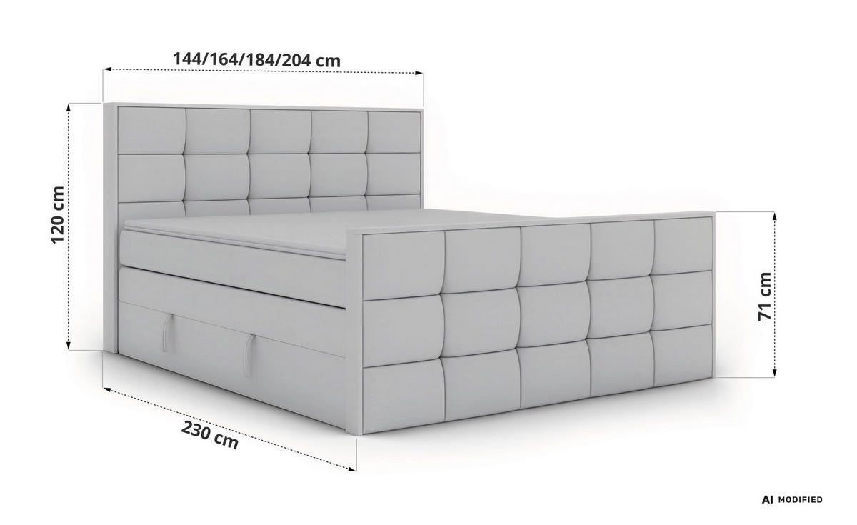BOXSPRINGBETT ALNOR KING DUO 180/200 - Beige Velvet - Topper Visco - H4 - Beige/Schwarz, Kunststoff/Textil (180/200cm) - MKS