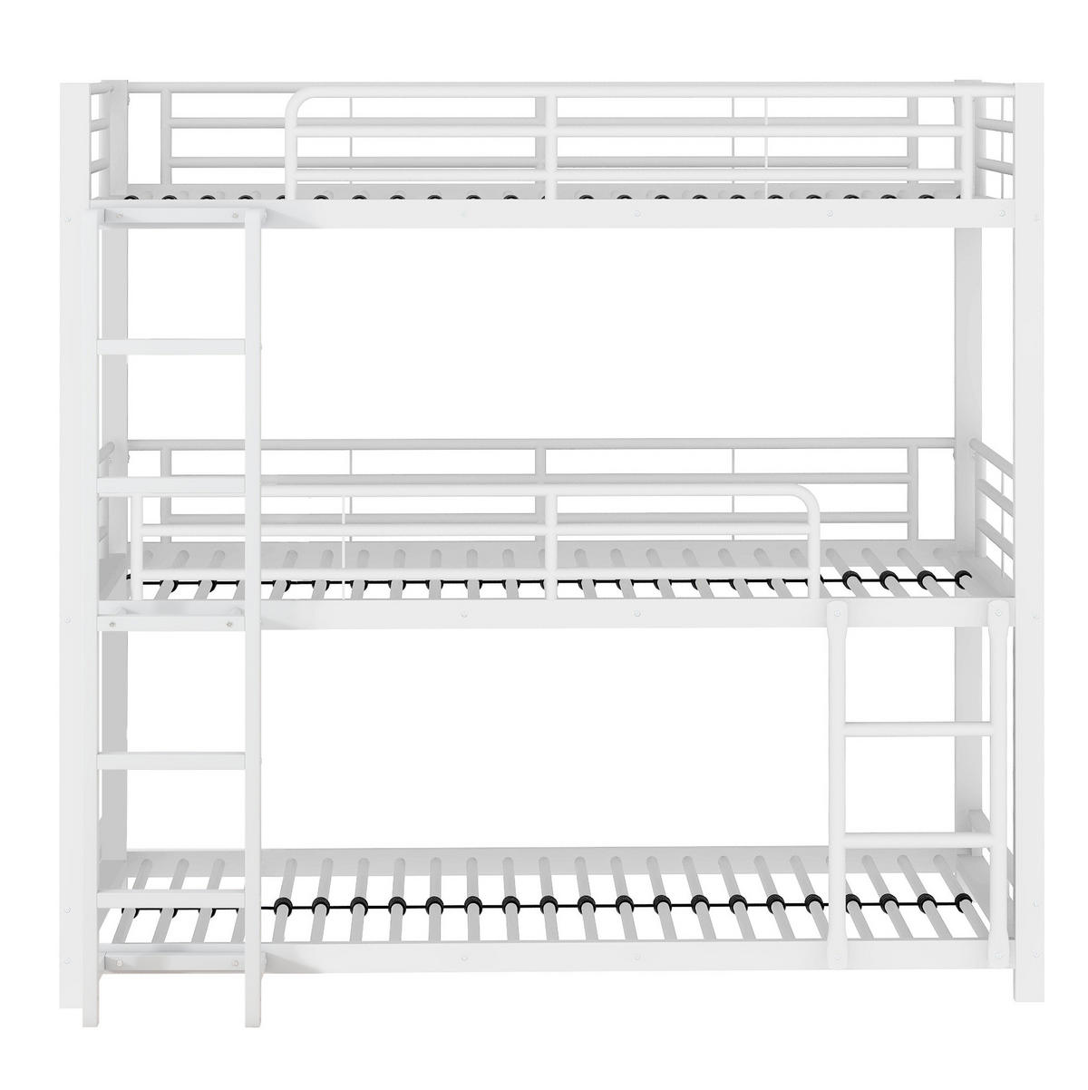 ETAGENBETT aus Metall 90x200 cm Weiß als Dreifach-Etagenbett mit Leiter und Sicherheitsgeländern - Weiß, Metall (90/200cm) - Modfu
