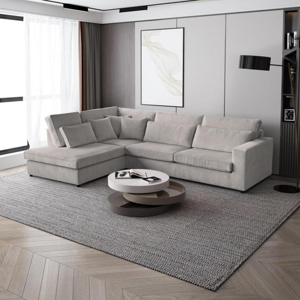 ECKSOFA Parma ohne Schlaffunktion cappuccino links - Schwarz/Cappuccino, Textil (314/224cm) - Beautysofa