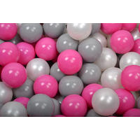 BÄLLE für Bällebad, Spielbälle, Plastikbälle für Kinder Set 50 pcs.: Perlweiß/Grau/Dunkelrosa - Koralle, Textil (7/7/7cm) - MeowBaby