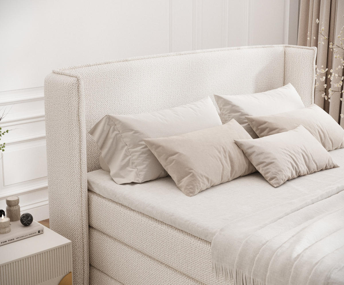BOXSPRINGBETT Freeland Creme 160/200 cm mit Matratze und Topper - Creme/Schwarz, Holz/Holzwerkstoff (160/200cm) - Maison de Reve