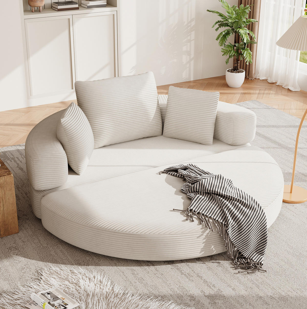 KLAPPSOFABETT Cord Samt-Optik 2-in-1 Sofa und Bett Beige 173/176/40 cm - Beige, Textil (176/40/173cm) - Redom