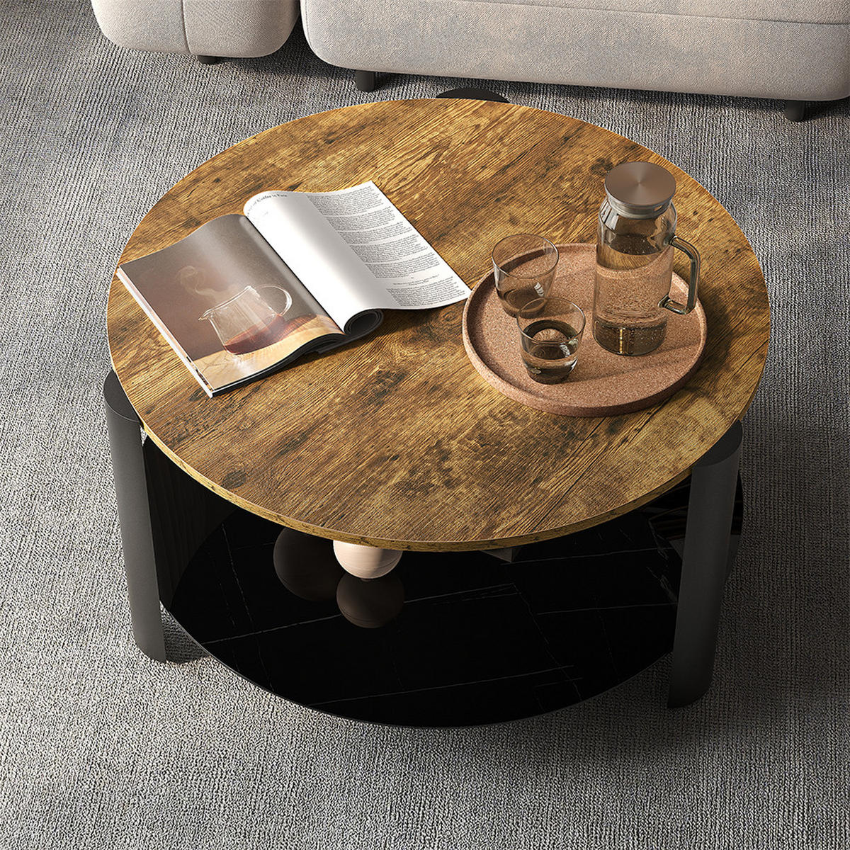 COUCHTISCH Navo, Eiche rustikal/Schwarz, 80 x 80 cm - Wildeiche/Schwarz, Holzwerkstoff (80/80/43.5cm) - Vicco