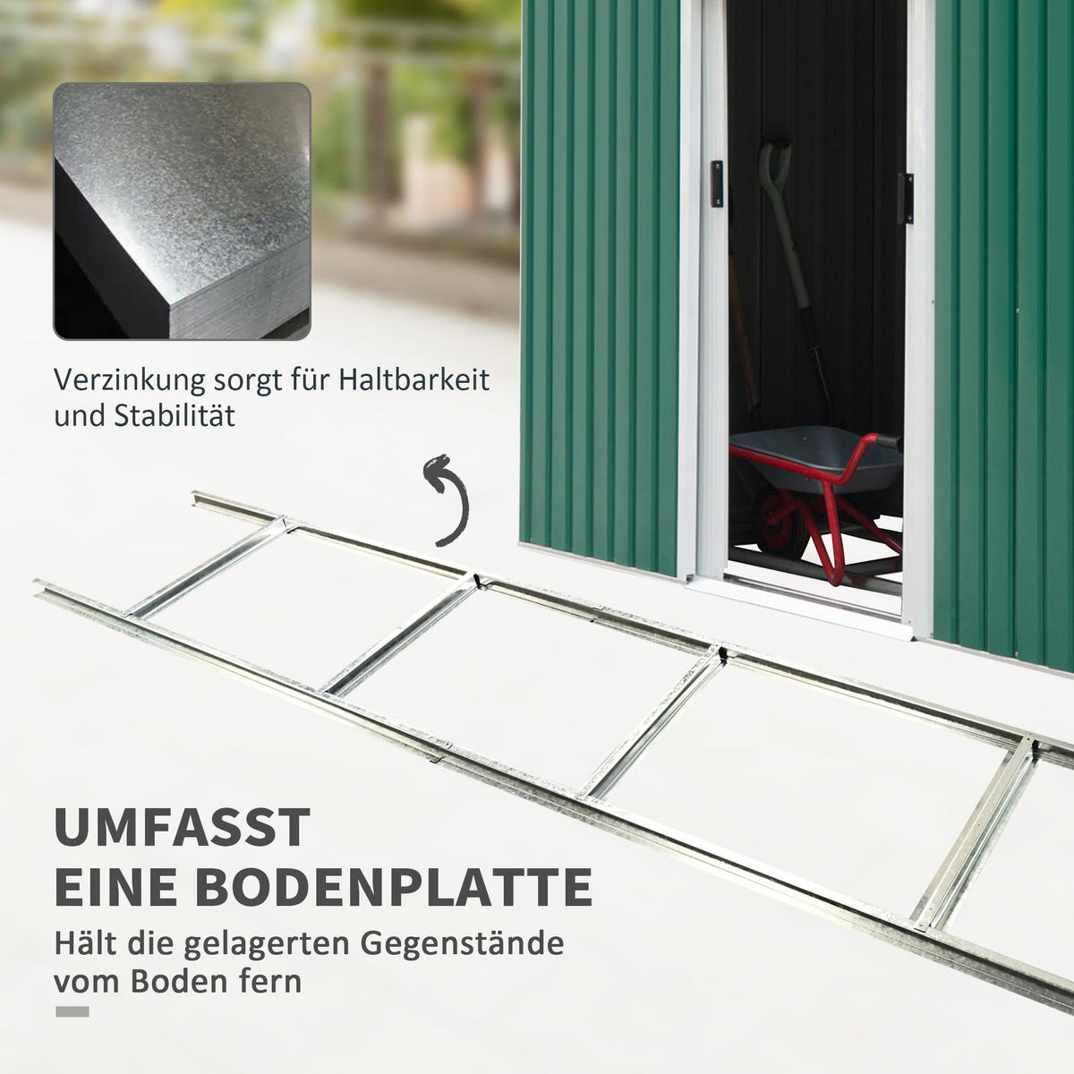 GERÄTEHAUS 280/130/172 cm Dunkelgrün mit Schiebetür und Lüftungsfenster - Dunkelgrün, Metall (130/172/280cm) - Oxeza