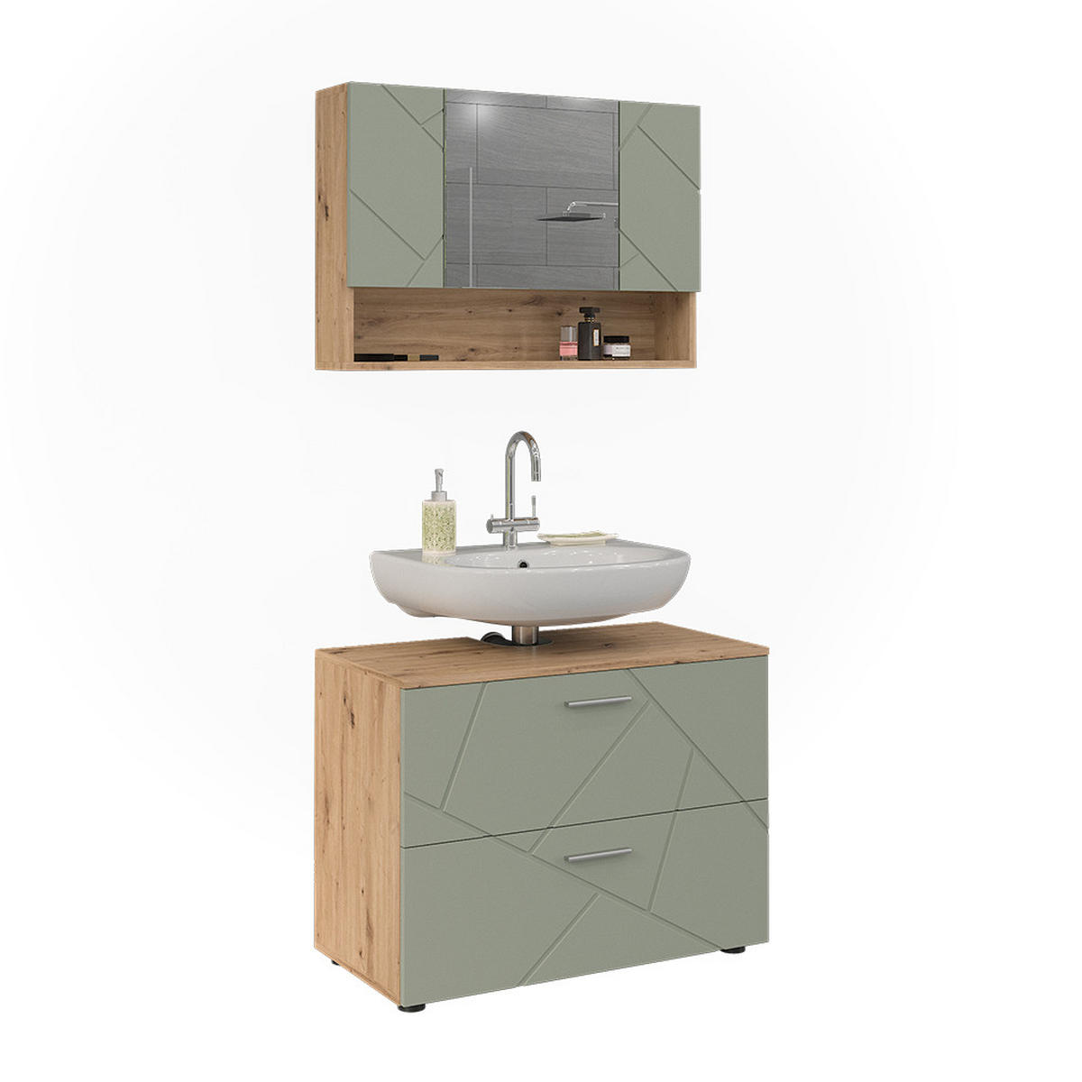 BADMÖBEL-SET Irma Salbeigrün 2 Teile - Salbeigrün, Holzwerkstoff (80/58.6/41cm) - Vicco