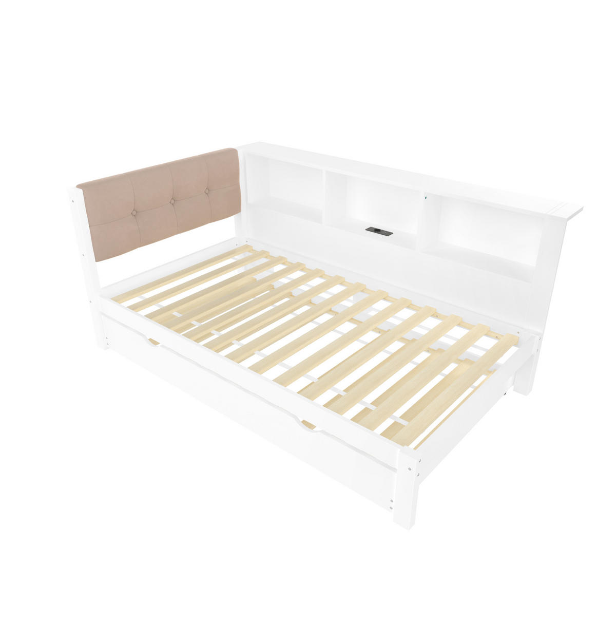 POLSTERBETT 90/200 cm Weiß aus Kiefernholz mit Ausziehbett - Weiß, Holz (90/200cm) - OKMYHOME