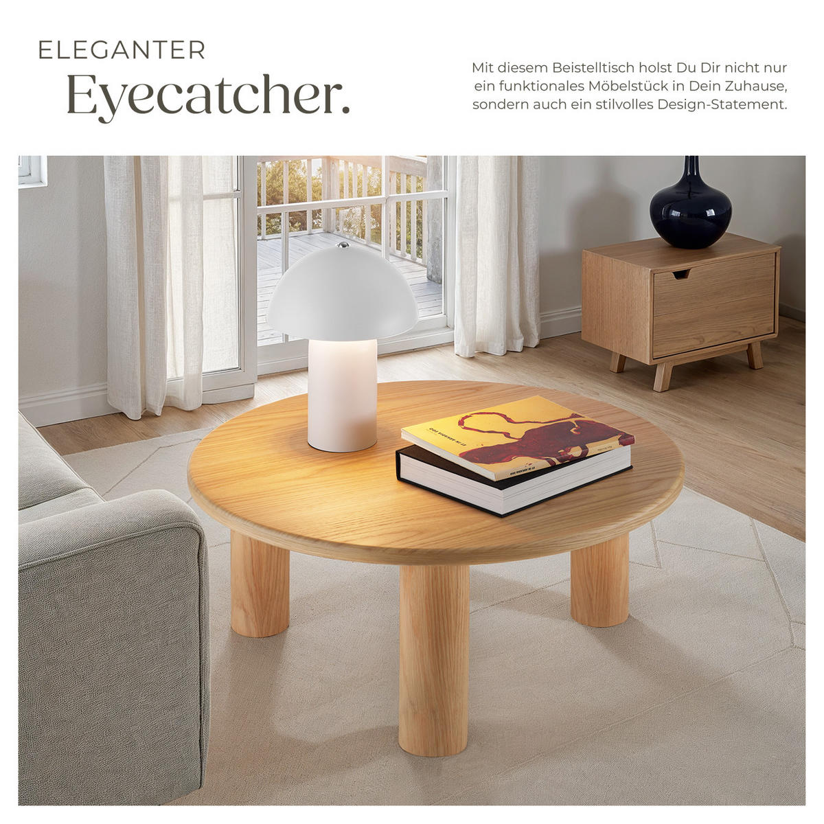 COUCHTISCH Sisi,bodenschonende Filzgleiter,Eiche hell - Eichefarben, Holz (80/80/35.5cm) - tectake