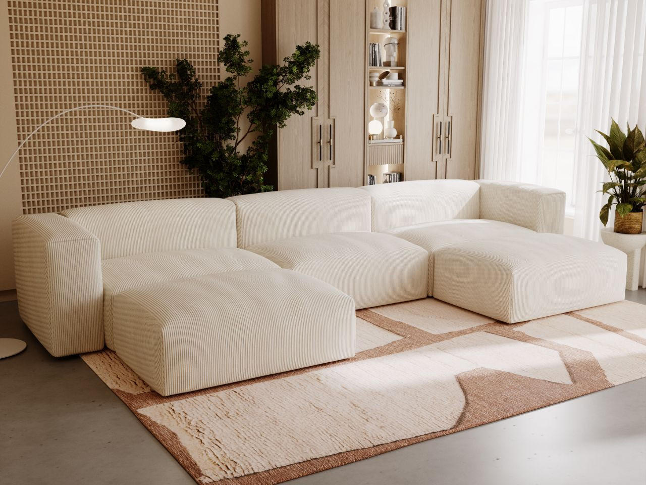 WOHNLANDSCHAFT U Landi Creme - Beige/Schwarz, Kunststoff/Textil (340/85/180cm) - Graingold