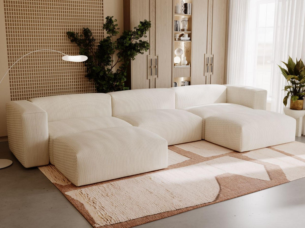 WOHNLANDSCHAFT U Landi Creme - Beige/Schwarz, Kunststoff/Textil (340/85/180cm) - Graingold
