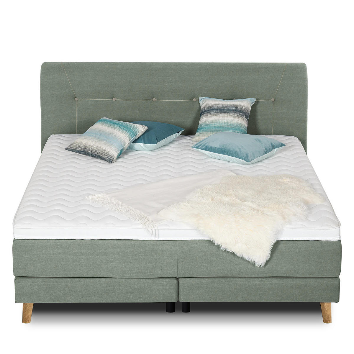 BOXSPRINGBETT - Webstoff - Jadegrün, Naturmaterialien (200/200cm) - home24
