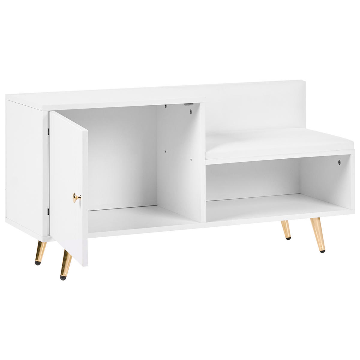 BANCĂ PENTRU PANTOFI albă Kelowna - alb/auriu, compozit lemnos (100/50/35cm) - Beliani