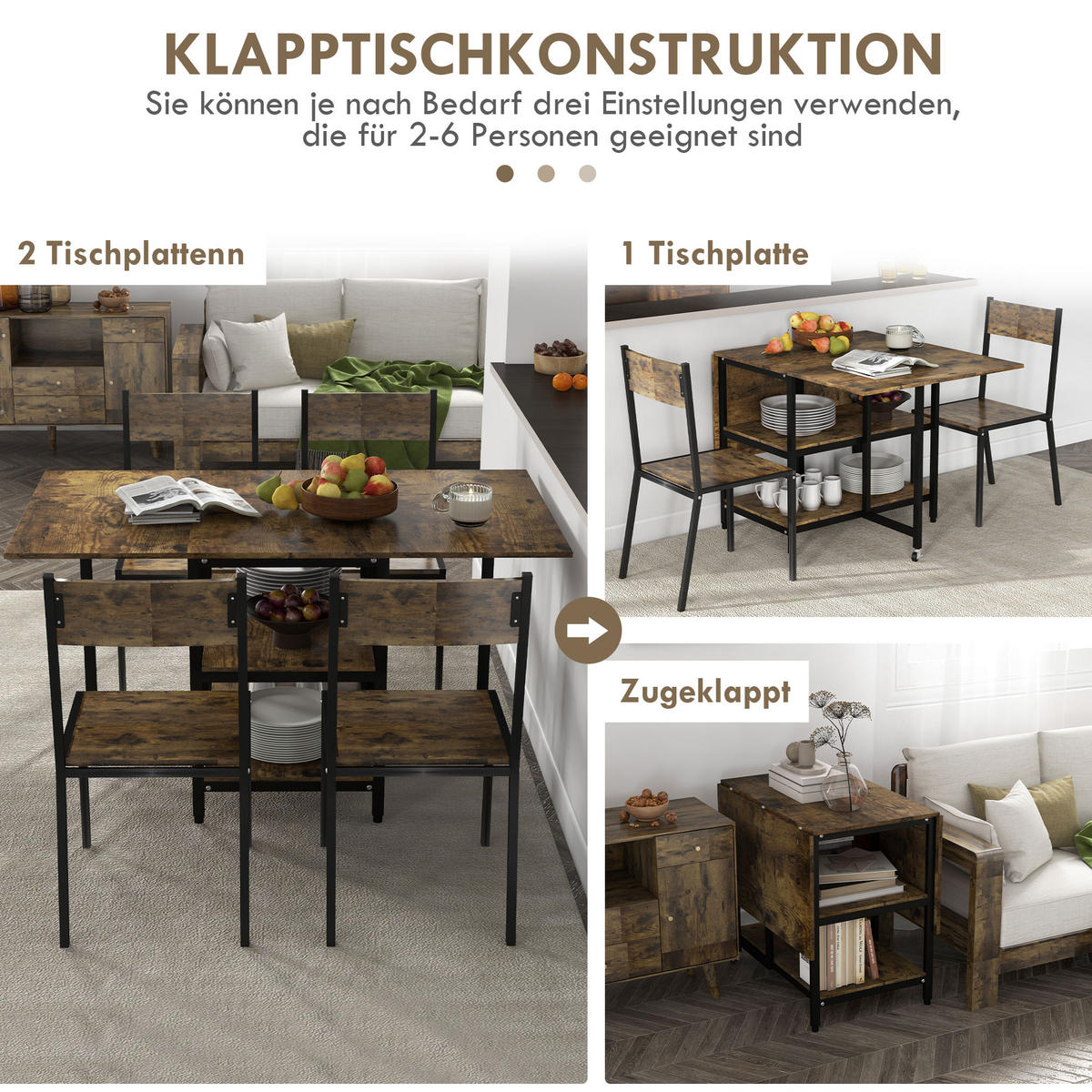 ESSTISCH klappbar, Spanplatte, Braun - Braun, Kunststoff (140/80/75cm) - HOMCOM
