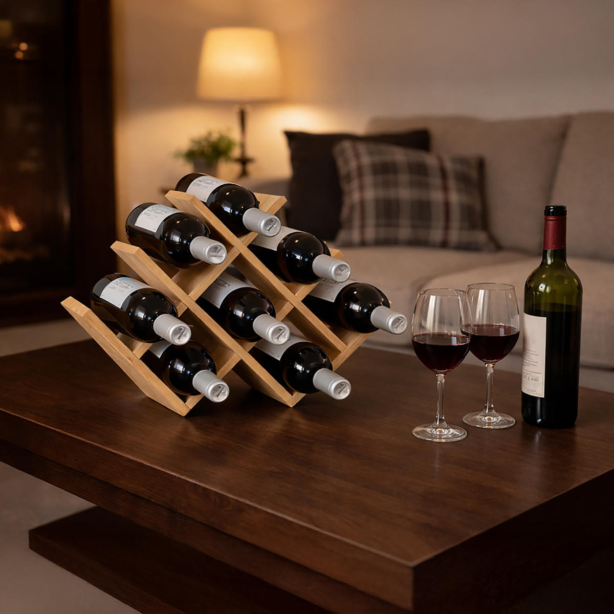 WEINREGAL - Hellbraun, Holz (42.5/29/43cm) - Relaxdays