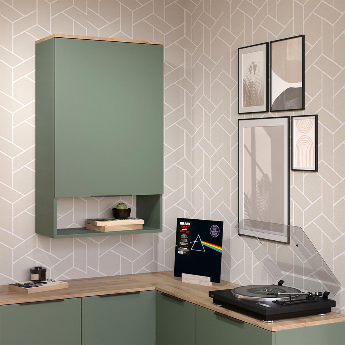 STĚNOVÁ POLICE Wido Zelená - Sonoma dub/zelená barva, kompozitní dřevo (60/100/30cm) - Vicco