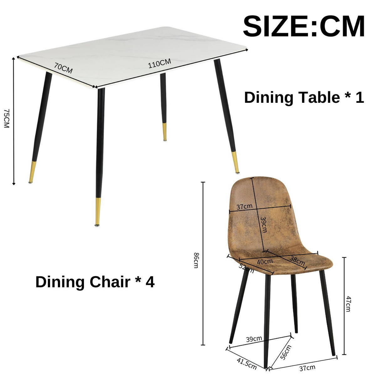ESSTISCH SET weiß und braun - Braun/Weiß, Holzwerkstoff/Metall (70/75/110cm) - Urban Meuble