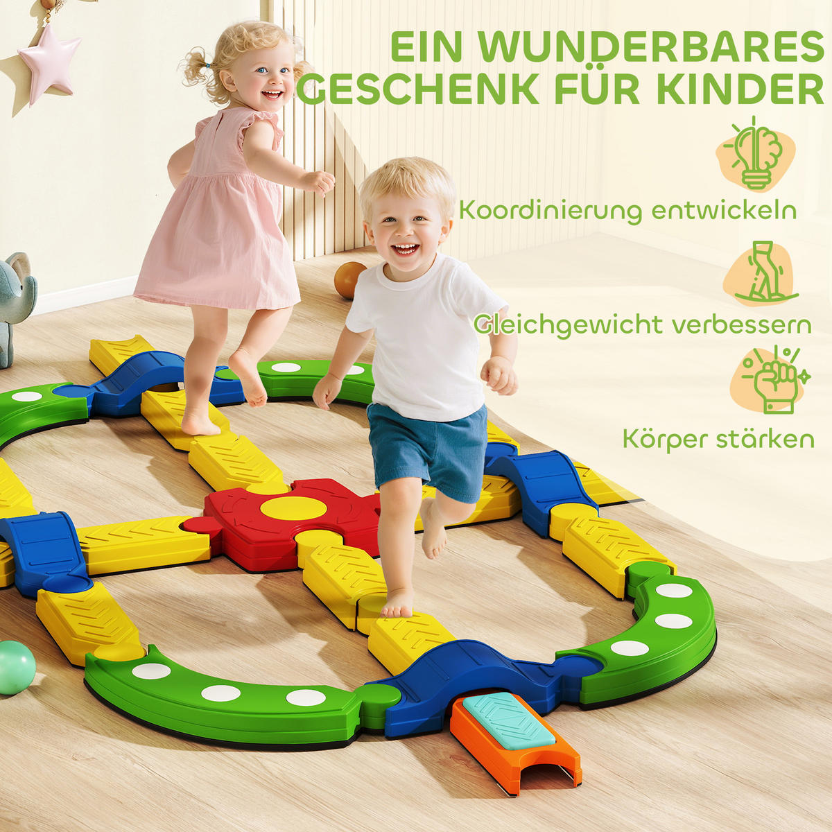 KINDER-BALANCIERBALKEN Kunststoff Mehrfarbig - Multicolor, Kunststoff (176/10.5/176cm) - AIYAPLAY