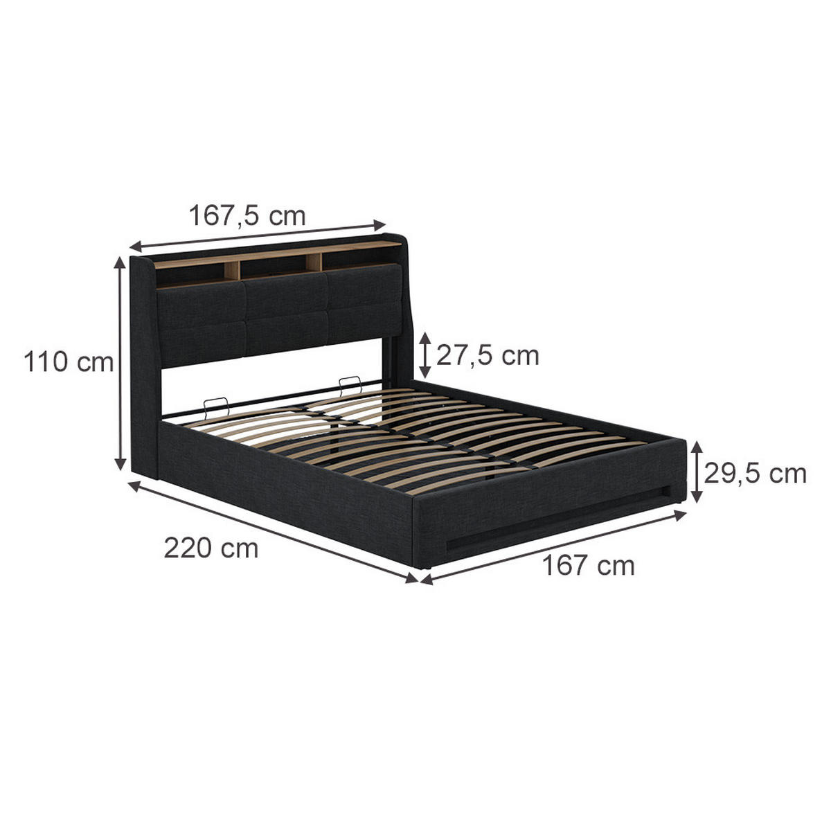 ČALOUNĚNÁ POSTEL Christin Antracit/dub - antracitová, kompozitní dřevo - VitaliSpa