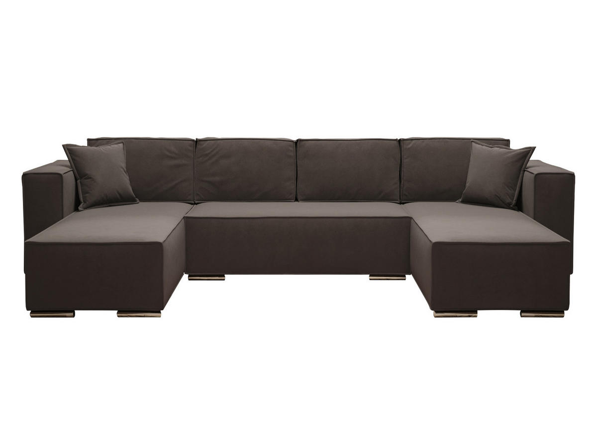 WOHNLANDSCHAFT Vinoria Braun 327/180/82 cm mit Schlaffunktion - Chromfarben/Braun, Textil/Metall (327/82/180cm) - AX Living