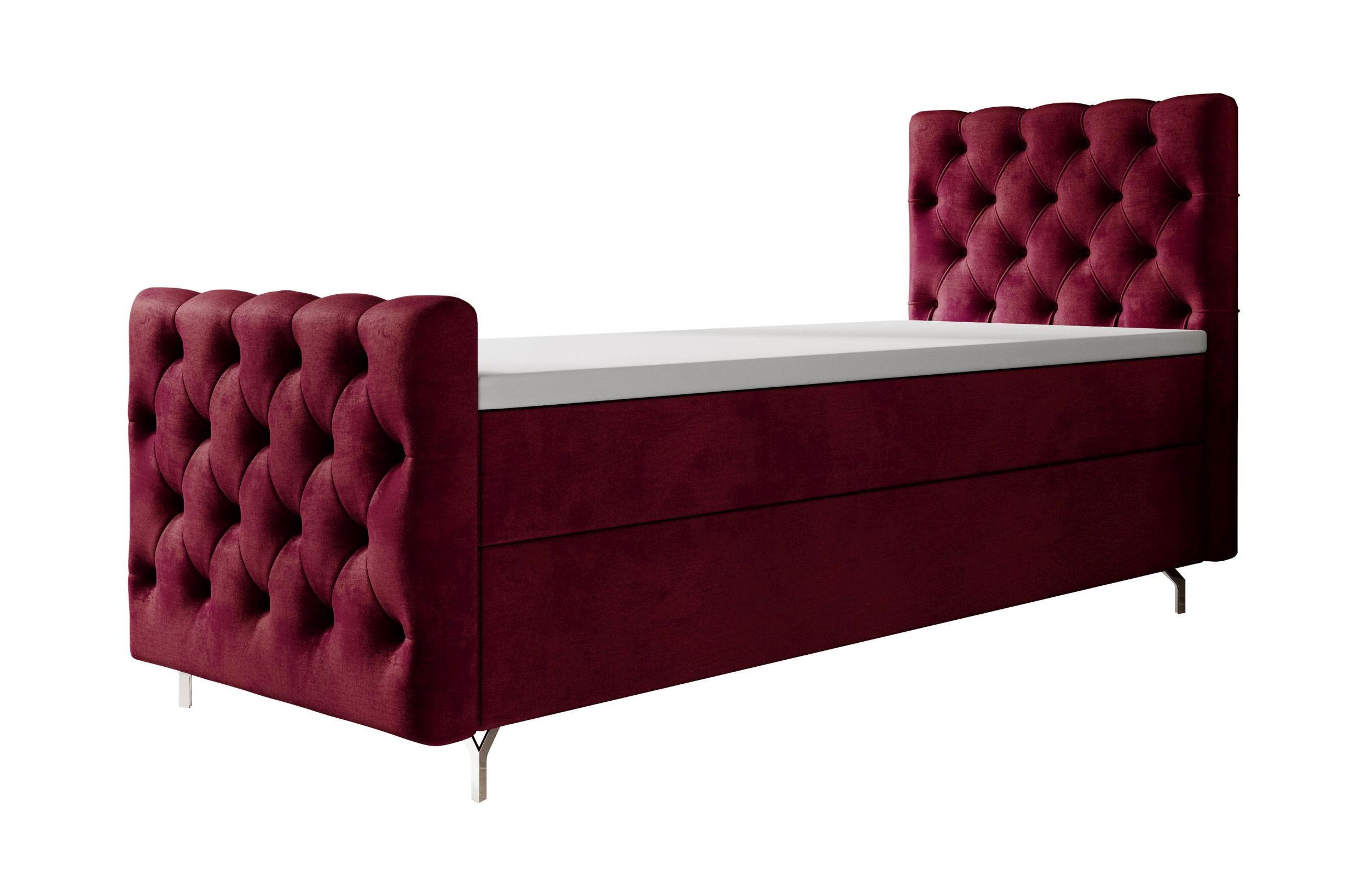 BOXBETT CHESTER PLUS mit Matratze H3, Bonell und Topper 80x200 Monolith 59 Rechts - Rot, Textil (80/200cm) - Bedante
