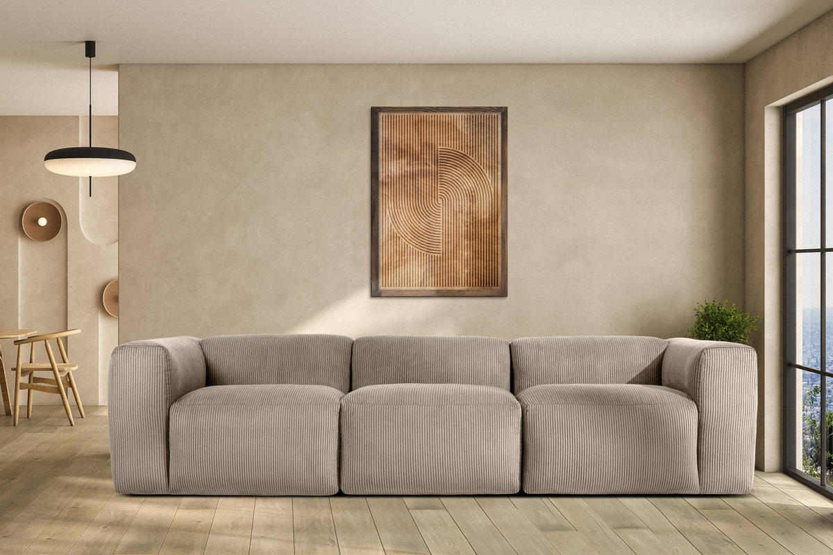 3-SITZER-MODULSOFA BUFFO mit extrem weicher und bequemer Sitzfläche, Kordstoff, beige - Beige, Textil (290/73/96cm) - KONSIMO®