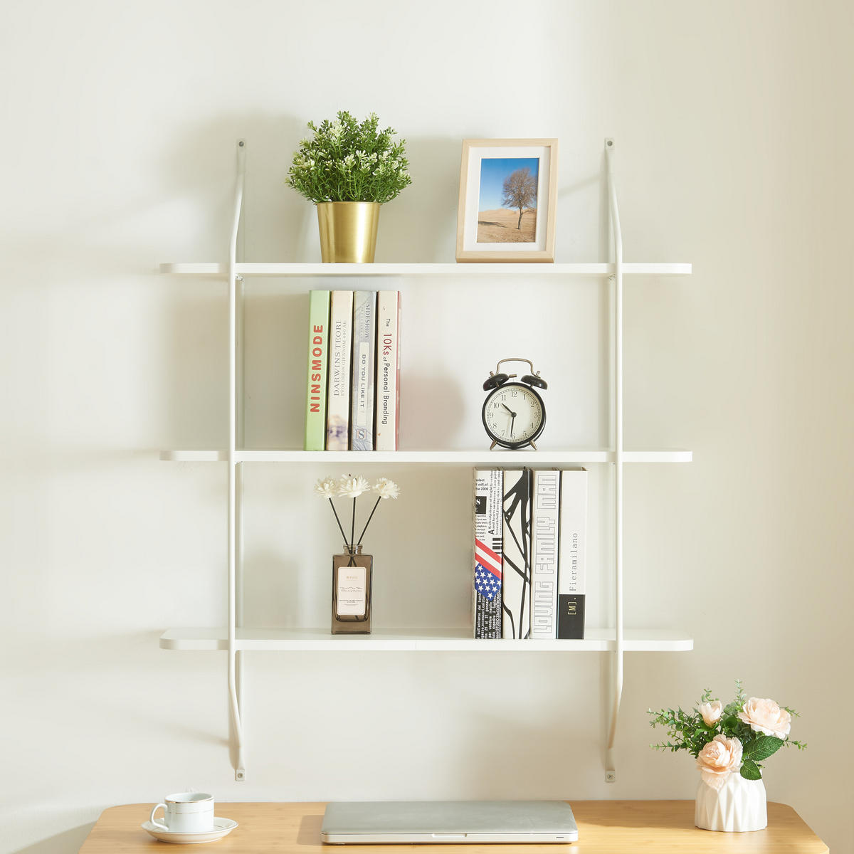 WANDREGAL Østfold - Weiß, Holzwerkstoff/Metall (80/100/21cm) - [en.casa]
