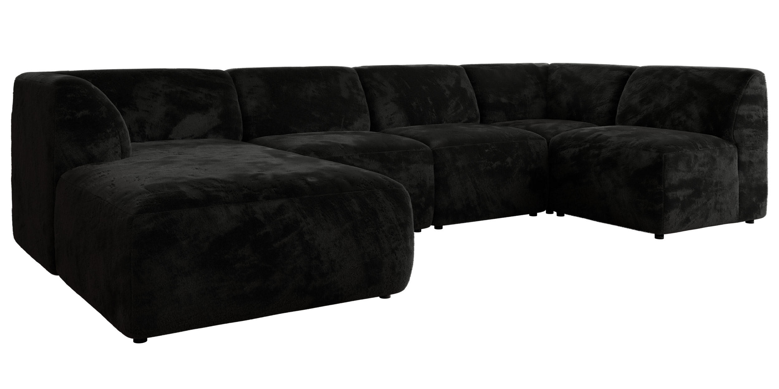 WOHNLANDSCHAFT MODARO U 5M - Schwarz Plüsch - Links - Schwarz, Textil (180/78/345cm) - MKS