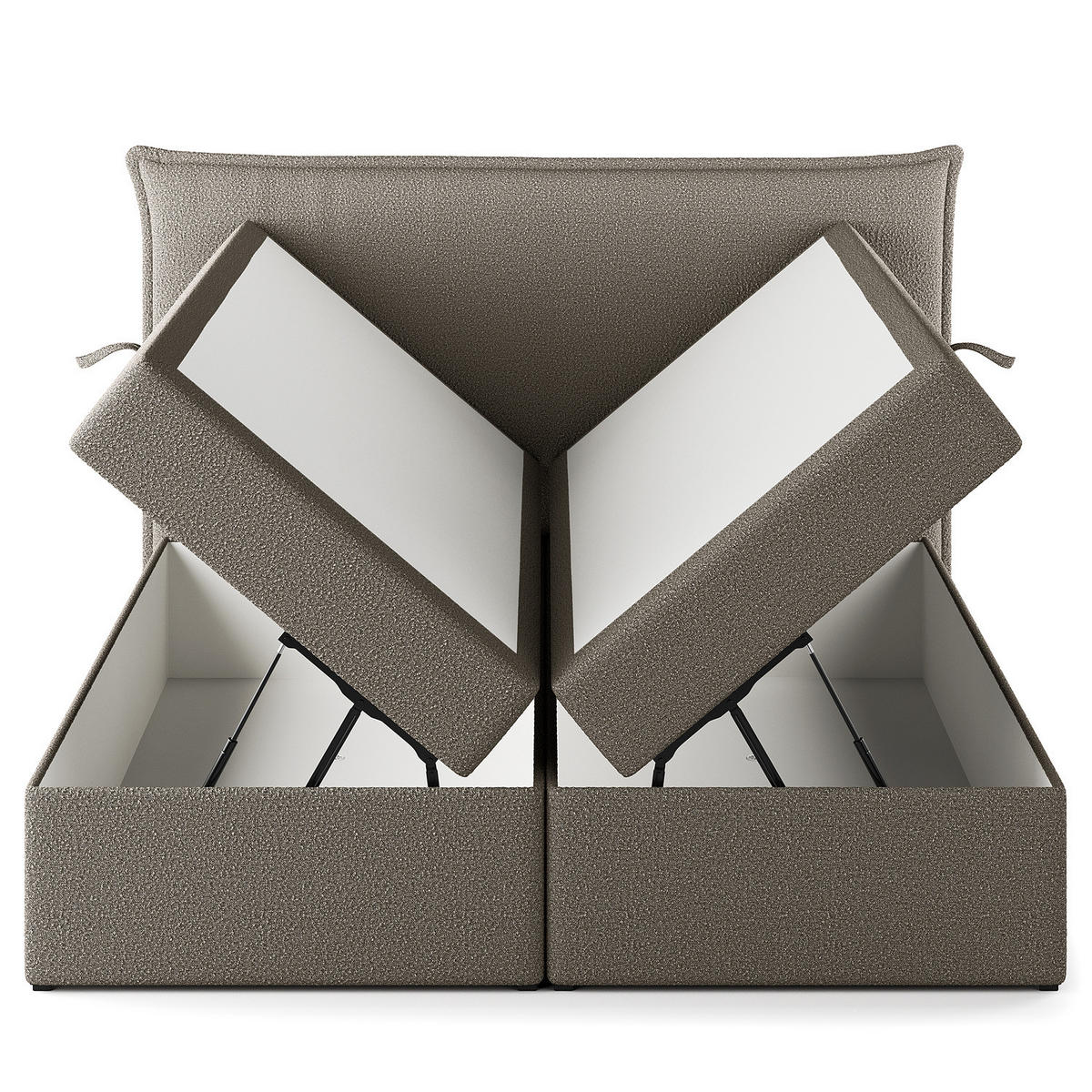 BOXBETT mit Stauraum - Bouclé - Grau, Holzwerkstoff/Textil (180/200cm) - home24