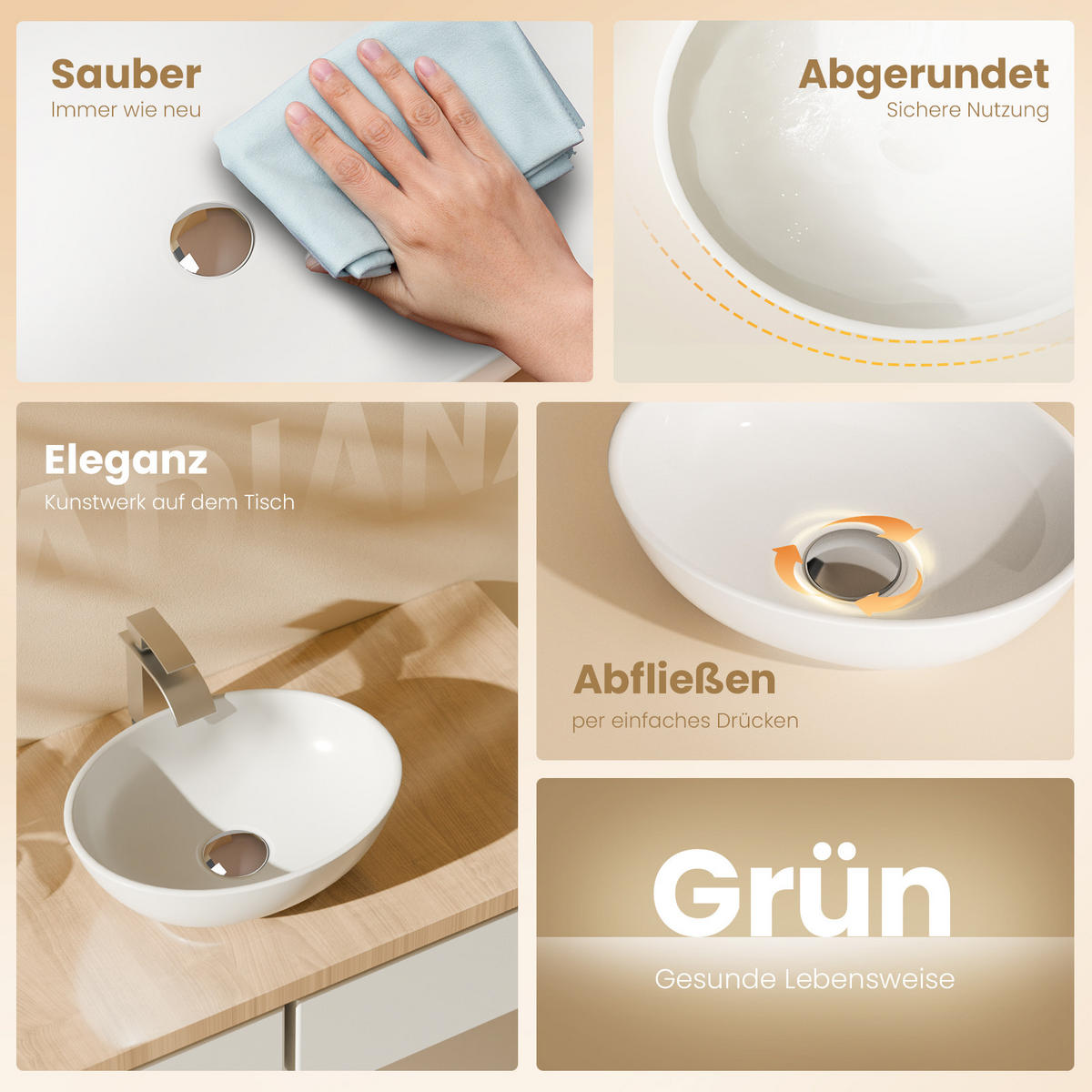 WASCHBECKEN mit pflegeleichter Oberfläche Weiß 41,5 / 33,5 / 13 cm - Weiß Hochglanz, Keramik (33.5/13/41.5cm) - EMKE