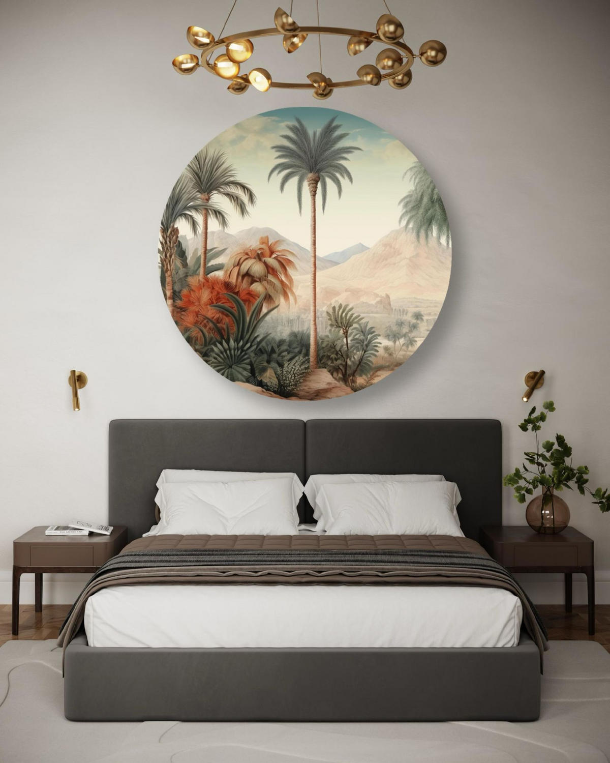 RUNDES BILD Grün 40/40 cm - Beige/Grün, Textil (40/40cm) - KUNSTLOFT